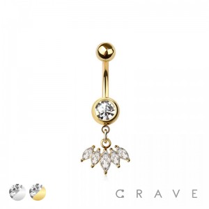 316L SURGICAL STEEL MULTI CZ MARQUISE FAN DANGLE BELLY BUTTON NAVEL RING 